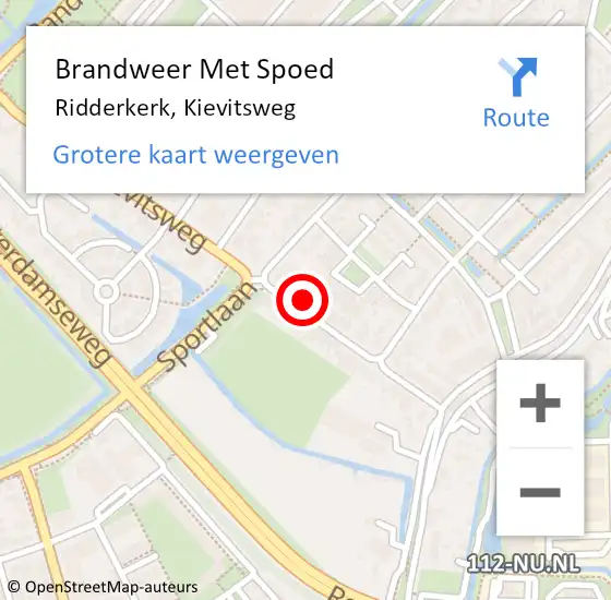 Locatie op kaart van de 112 melding: Brandweer Met Spoed Naar Ridderkerk, Kievitsweg op 1 januari 2025 09:06