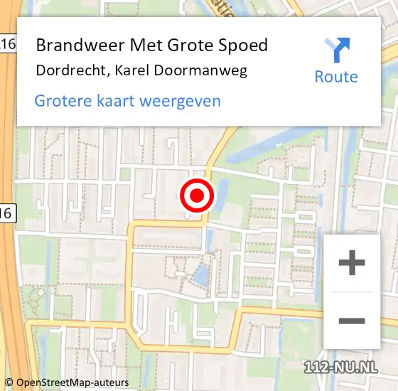 Locatie op kaart van de 112 melding: Brandweer Met Grote Spoed Naar Dordrecht, Karel Doormanweg op 1 januari 2025 09:27