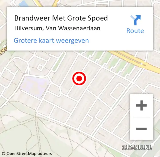 Locatie op kaart van de 112 melding: Brandweer Met Grote Spoed Naar Hilversum, Van Wassenaerlaan op 1 januari 2025 10:02