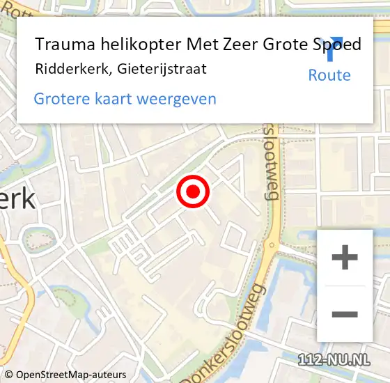 Locatie op kaart van de 112 melding: Trauma helikopter Met Zeer Grote Spoed Naar Ridderkerk, Gieterijstraat op 1 januari 2025 11:32