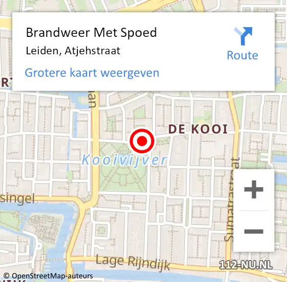 Locatie op kaart van de 112 melding: Brandweer Met Spoed Naar Leiden, Atjehstraat op 1 januari 2025 12:05