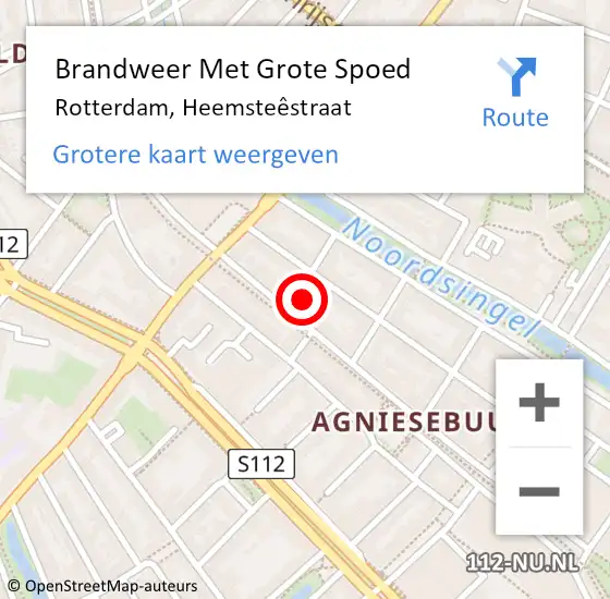 Locatie op kaart van de 112 melding: Brandweer Met Grote Spoed Naar Rotterdam, Heemsteêstraat op 1 januari 2025 12:16