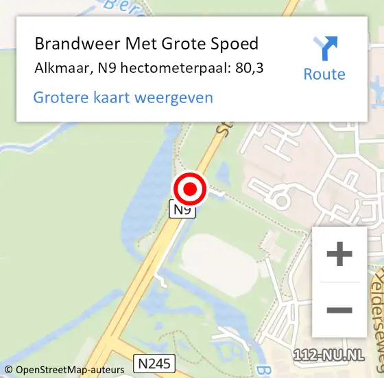 Locatie op kaart van de 112 melding: Brandweer Met Grote Spoed Naar Alkmaar, N9 hectometerpaal: 80,3 op 1 januari 2025 12:23