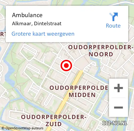 Locatie op kaart van de 112 melding: Ambulance Alkmaar, Dintelstraat op 1 januari 2025 12:26