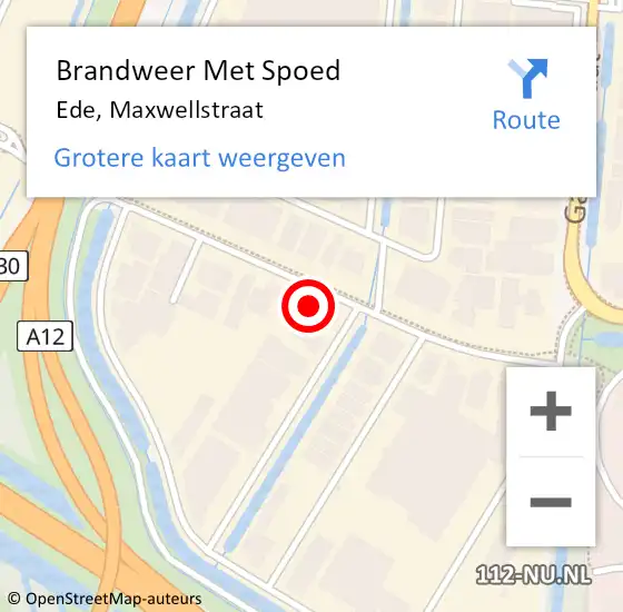 Locatie op kaart van de 112 melding: Brandweer Met Spoed Naar Ede, Maxwellstraat op 1 januari 2025 12:37