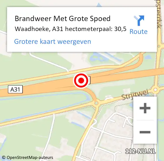 Locatie op kaart van de 112 melding: Brandweer Met Grote Spoed Naar Waadhoeke, A31 hectometerpaal: 30,5 op 1 januari 2025 12:38