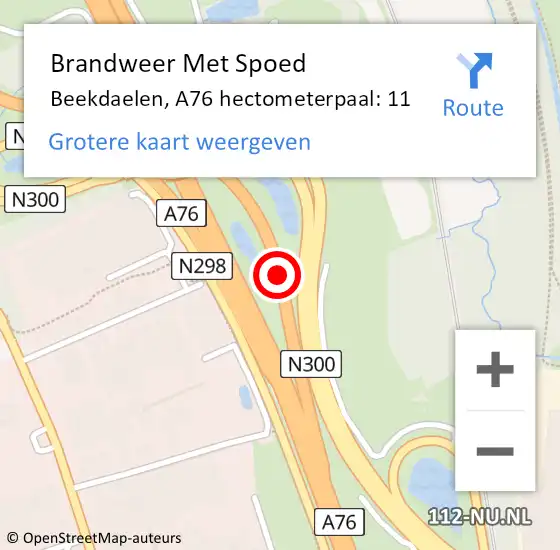 Locatie op kaart van de 112 melding: Brandweer Met Spoed Naar Beekdaelen, A76 hectometerpaal: 11 op 1 januari 2025 13:07