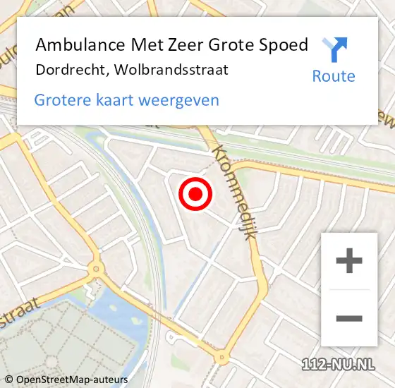 Locatie op kaart van de 112 melding: Ambulance Met Zeer Grote Spoed Naar Dordrecht, Wolbrandsstraat op 1 januari 2025 13:08