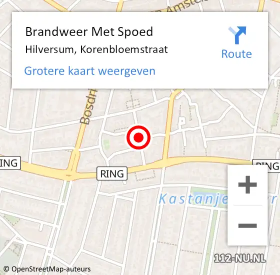 Locatie op kaart van de 112 melding: Brandweer Met Spoed Naar Hilversum, Korenbloemstraat op 1 januari 2025 13:12