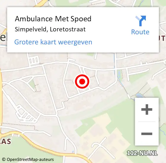 Locatie op kaart van de 112 melding: Ambulance Met Spoed Naar Simpelveld, Loretostraat op 1 november 2014 12:51