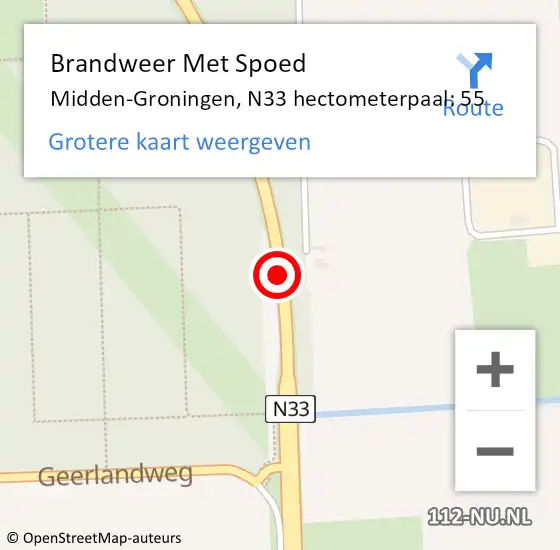 Locatie op kaart van de 112 melding: Brandweer Met Spoed Naar Midden-Groningen, N33 hectometerpaal: 55 op 1 januari 2025 13:25