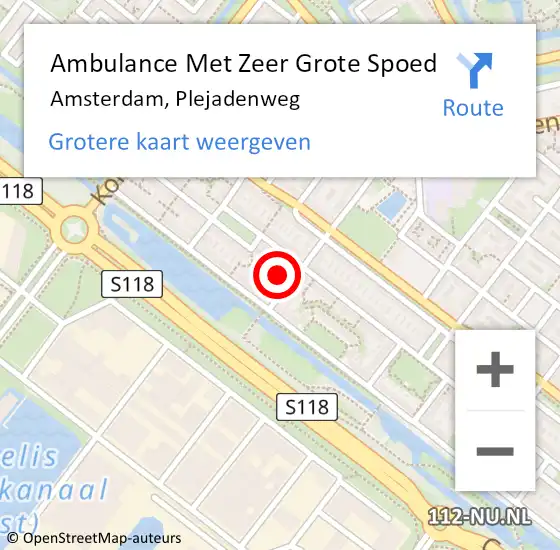 Locatie op kaart van de 112 melding: Ambulance Met Zeer Grote Spoed Naar Amsterdam, Plejadenweg op 1 januari 2025 13:27