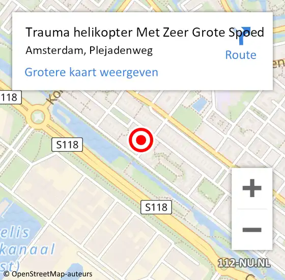 Locatie op kaart van de 112 melding: Trauma helikopter Met Zeer Grote Spoed Naar Amsterdam, Plejadenweg op 1 januari 2025 13:46