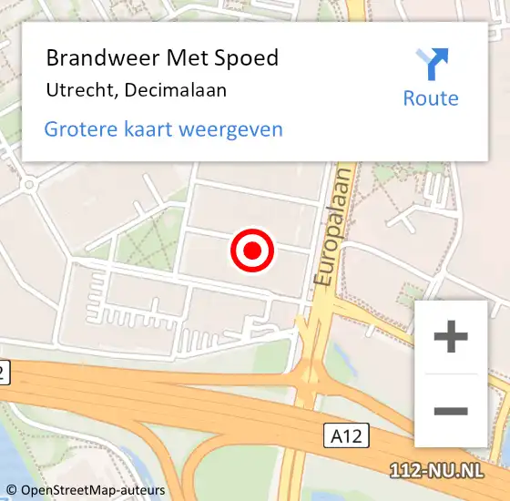 Locatie op kaart van de 112 melding: Brandweer Met Spoed Naar Utrecht, Decimalaan op 1 januari 2025 13:49