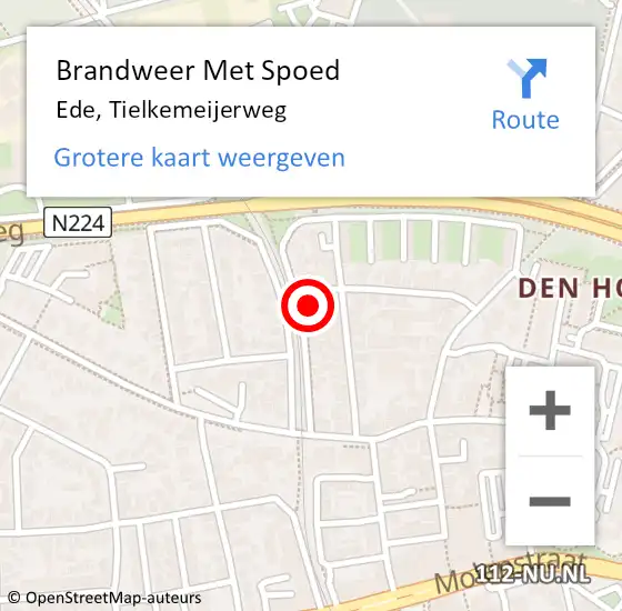 Locatie op kaart van de 112 melding: Brandweer Met Spoed Naar Ede, Tielkemeijerweg op 1 januari 2025 14:04