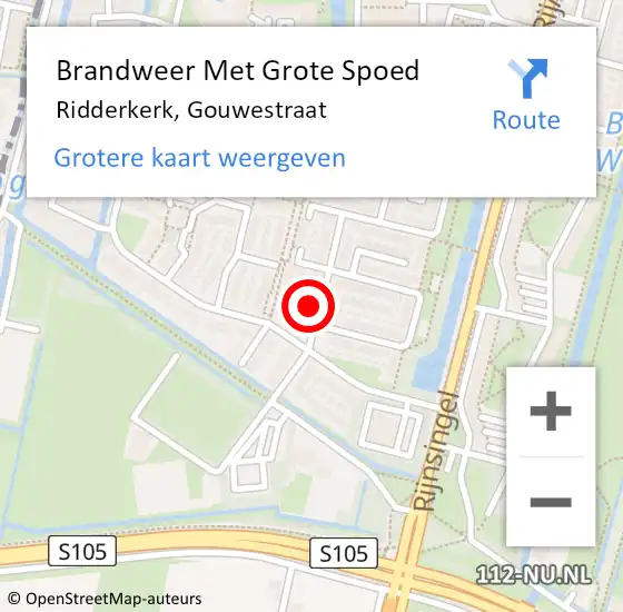 Locatie op kaart van de 112 melding: Brandweer Met Grote Spoed Naar Ridderkerk, Gouwestraat op 1 januari 2025 14:06