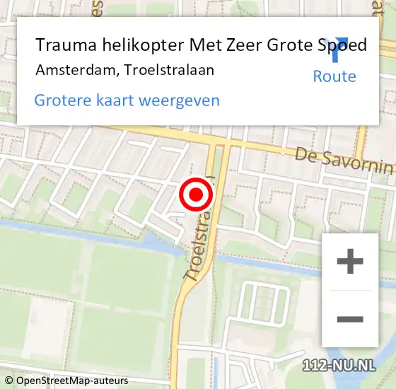 Locatie op kaart van de 112 melding: Trauma helikopter Met Zeer Grote Spoed Naar Amsterdam, Troelstralaan op 1 januari 2025 14:15