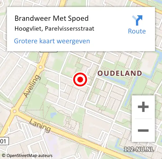 Locatie op kaart van de 112 melding: Brandweer Met Spoed Naar Hoogvliet, Parelvissersstraat op 1 januari 2025 14:50