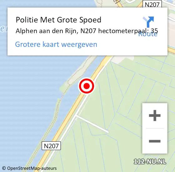 Locatie op kaart van de 112 melding: Politie Met Grote Spoed Naar Alphen aan den Rijn, N207 hectometerpaal: 35 op 1 januari 2025 14:53