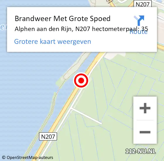 Locatie op kaart van de 112 melding: Brandweer Met Grote Spoed Naar Alphen aan den Rijn, N207 hectometerpaal: 35 op 1 januari 2025 14:54