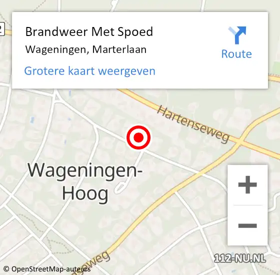 Locatie op kaart van de 112 melding: Brandweer Met Spoed Naar Wageningen, Marterlaan op 1 januari 2025 15:00