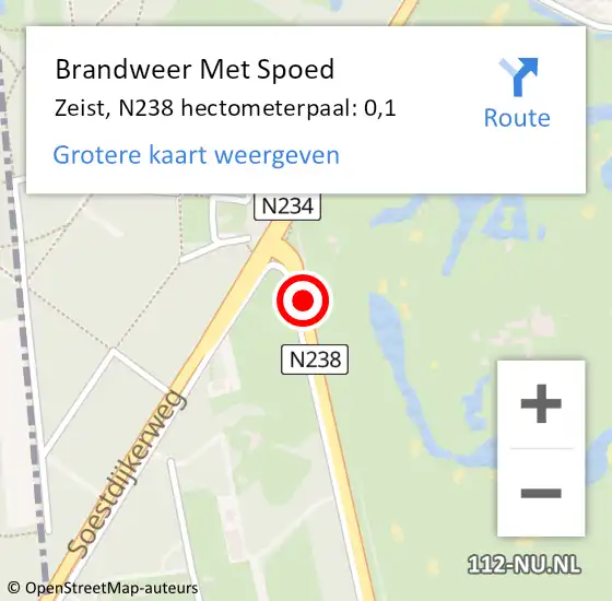 Locatie op kaart van de 112 melding: Brandweer Met Spoed Naar Zeist, N238 hectometerpaal: 0,1 op 1 januari 2025 15:10