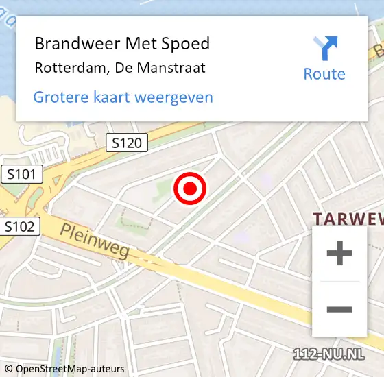 Locatie op kaart van de 112 melding: Brandweer Met Spoed Naar Rotterdam, De Manstraat op 1 januari 2025 15:27