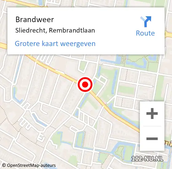 Locatie op kaart van de 112 melding: Brandweer Sliedrecht, Rembrandtlaan op 1 januari 2025 15:29