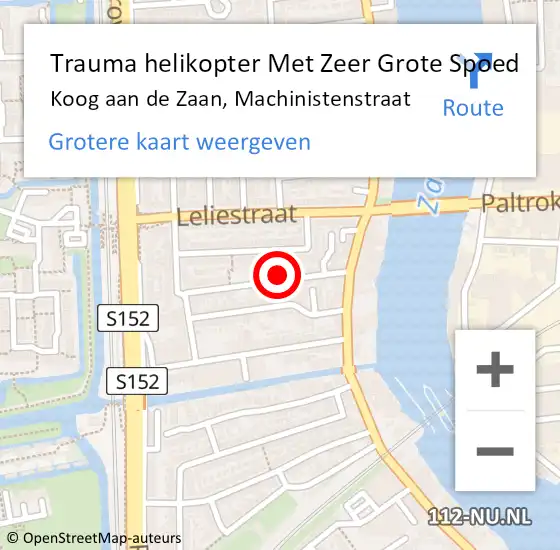 Locatie op kaart van de 112 melding: Trauma helikopter Met Zeer Grote Spoed Naar Koog aan de Zaan, Machinistenstraat op 1 januari 2025 16:05