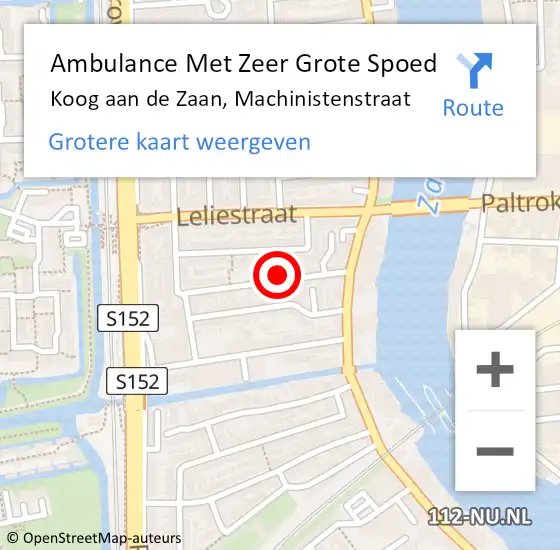 Locatie op kaart van de 112 melding: Ambulance Met Zeer Grote Spoed Naar Koog aan de Zaan, Machinistenstraat op 1 januari 2025 16:05