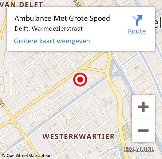 Locatie op kaart van de 112 melding: Ambulance Met Grote Spoed Naar Delft, Warmoezierstraat op 1 januari 2025 16:15