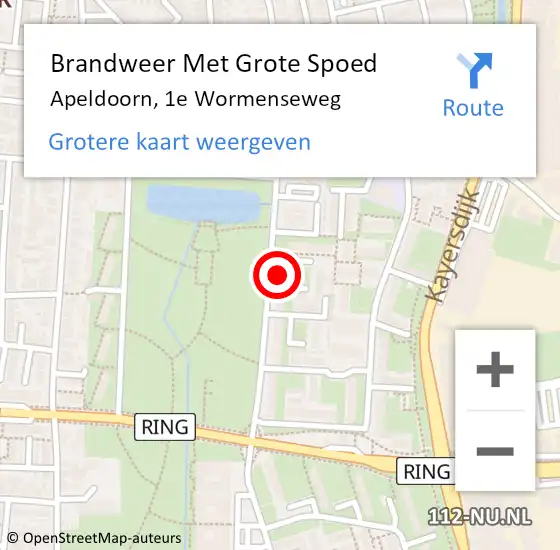 Locatie op kaart van de 112 melding: Brandweer Met Grote Spoed Naar Apeldoorn, 1e Wormenseweg op 1 januari 2025 16:30