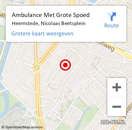 Locatie op kaart van de 112 melding: Ambulance Met Grote Spoed Naar Heemstede, Nicolaas Beetsplein op 1 januari 2025 16:54