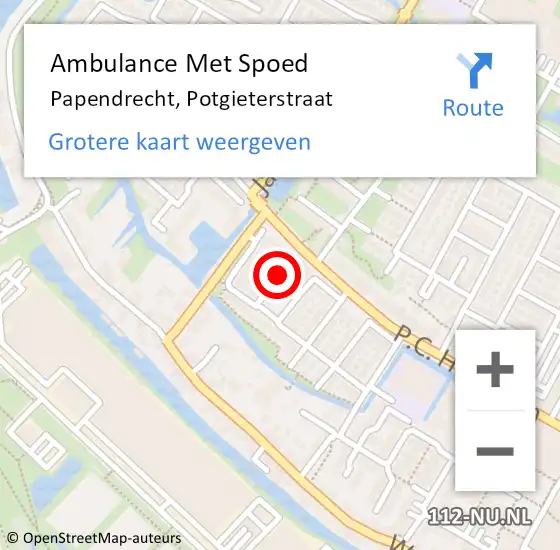 Locatie op kaart van de 112 melding: Ambulance Met Spoed Naar Papendrecht, Potgieterstraat op 1 januari 2025 17:26