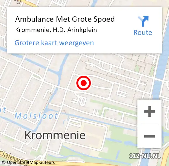 Locatie op kaart van de 112 melding: Ambulance Met Grote Spoed Naar Krommenie, H.D. Arinkplein op 1 januari 2025 17:43