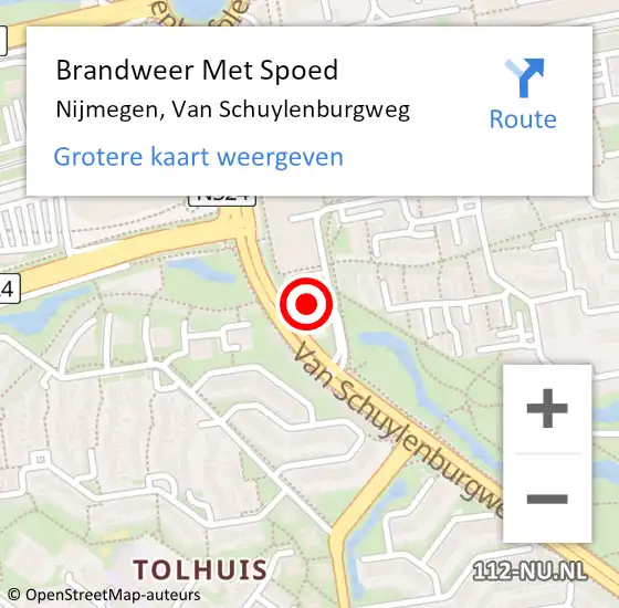 Locatie op kaart van de 112 melding: Brandweer Met Spoed Naar Nijmegen, Van Schuylenburgweg op 1 januari 2025 18:34