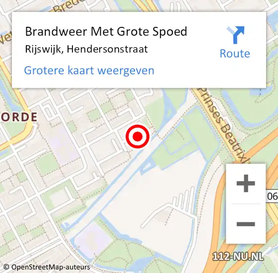 Locatie op kaart van de 112 melding: Brandweer Met Grote Spoed Naar Rijswijk, Hendersonstraat op 1 januari 2025 19:07