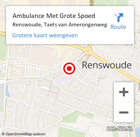 Locatie op kaart van de 112 melding: Ambulance Met Grote Spoed Naar Renswoude, Taets van Amerongenweg op 1 november 2014 13:29