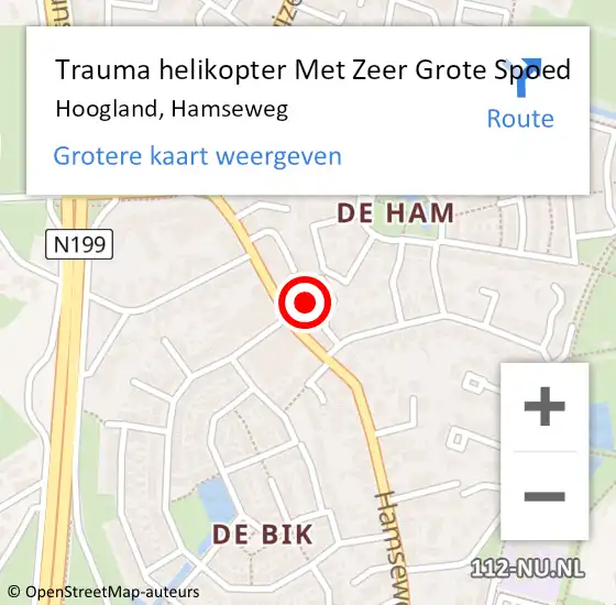 Locatie op kaart van de 112 melding: Trauma helikopter Met Zeer Grote Spoed Naar Hoogland, Hamseweg op 1 januari 2025 19:28