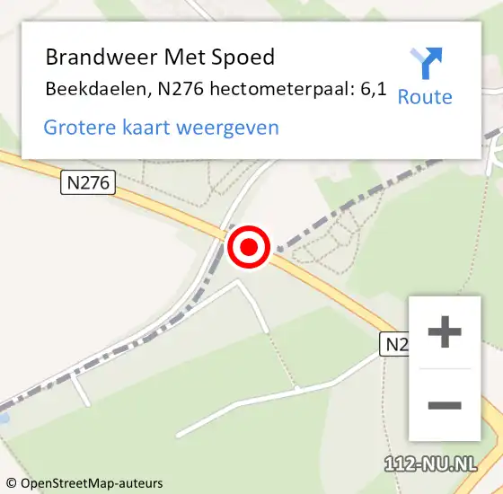 Locatie op kaart van de 112 melding: Brandweer Met Spoed Naar Beekdaelen, N276 hectometerpaal: 6,1 op 1 januari 2025 19:30