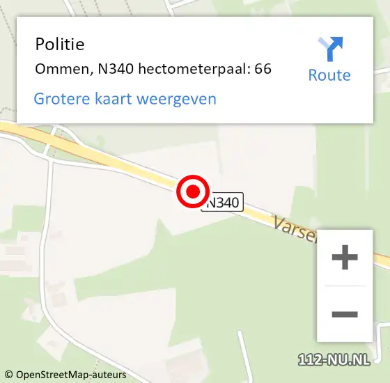 Locatie op kaart van de 112 melding: Politie Ommen, N340 hectometerpaal: 66 op 1 januari 2025 19:45