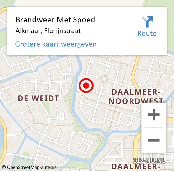 Locatie op kaart van de 112 melding: Brandweer Met Spoed Naar Alkmaar, Florijnstraat op 1 januari 2025 19:51