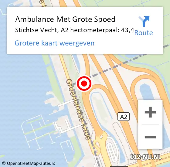 Locatie op kaart van de 112 melding: Ambulance Met Grote Spoed Naar Stichtse Vecht, A2 hectometerpaal: 43,4 op 1 januari 2025 20:59