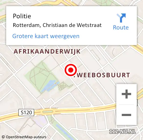 Locatie op kaart van de 112 melding: Politie Rotterdam, Christiaan de Wetstraat op 1 januari 2025 21:05