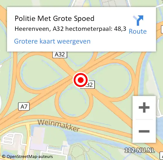 Locatie op kaart van de 112 melding: Politie Met Grote Spoed Naar Heerenveen, A32 hectometerpaal: 48,3 op 1 januari 2025 21:13