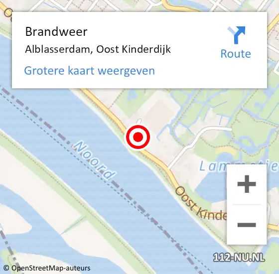 Locatie op kaart van de 112 melding: Brandweer Alblasserdam, Oost Kinderdijk op 1 januari 2025 22:16