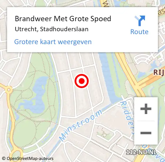 Locatie op kaart van de 112 melding: Brandweer Met Grote Spoed Naar Utrecht, Stadhouderslaan op 1 januari 2025 22:23