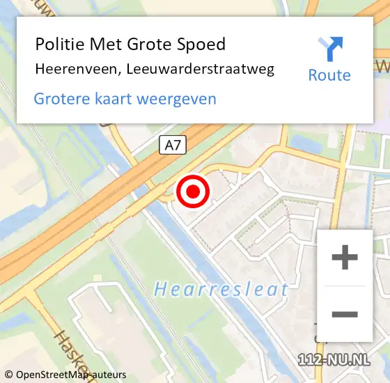 Locatie op kaart van de 112 melding: Politie Met Grote Spoed Naar Heerenveen, Leeuwarderstraatweg op 1 januari 2025 22:24