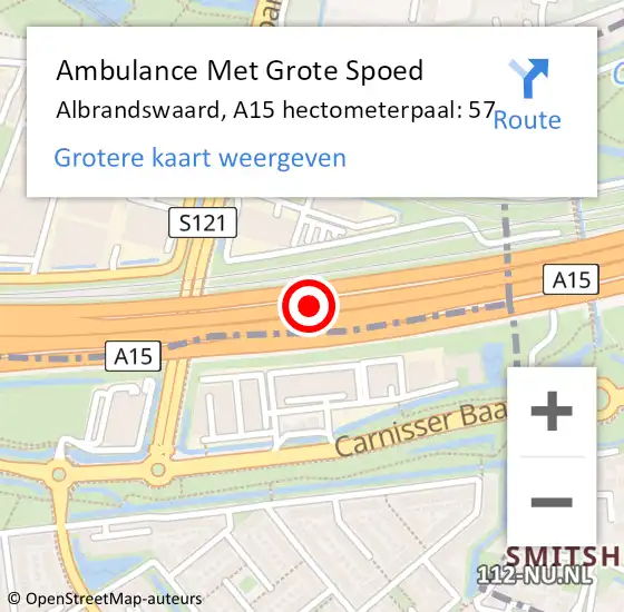 Locatie op kaart van de 112 melding: Ambulance Met Grote Spoed Naar Albrandswaard, A15 hectometerpaal: 57 op 1 januari 2025 22:59