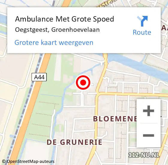 Locatie op kaart van de 112 melding: Ambulance Met Grote Spoed Naar Oegstgeest, Groenhoevelaan op 1 januari 2025 23:04